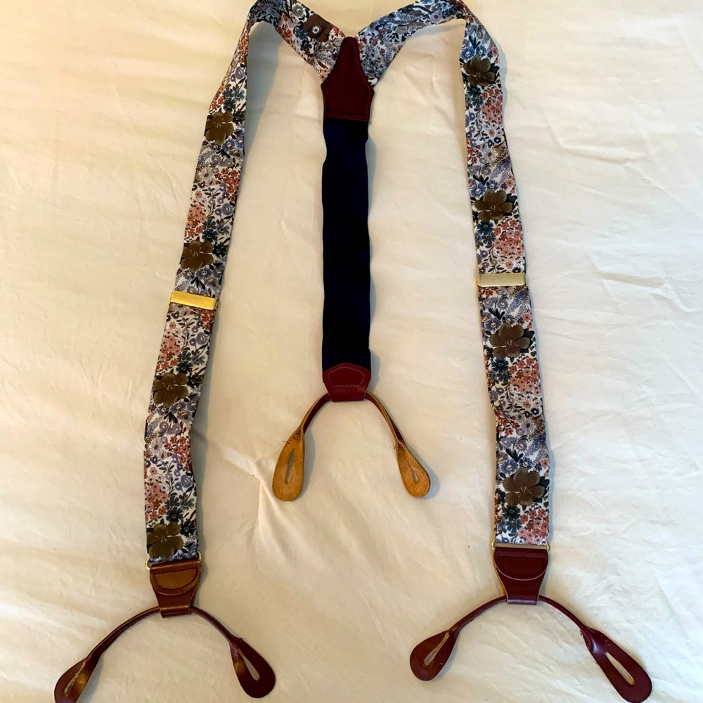 CAS Germany vintage silk and leather suspenders worn leather